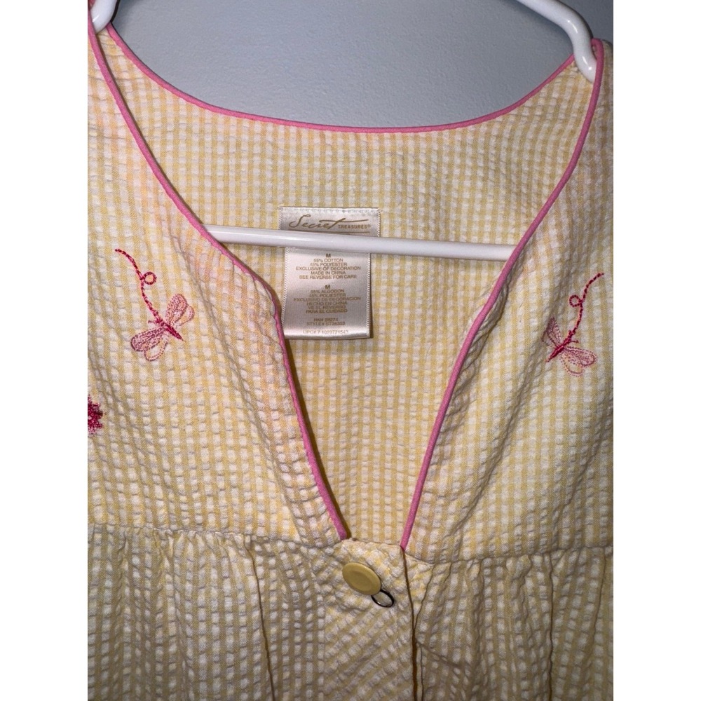 Secret Treasures Women's Yellow Seersucker Embroidered Floral Nightgown - Medium - Picture 2 of 12